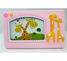 Фоторамка настольная детская Жирафы розовая